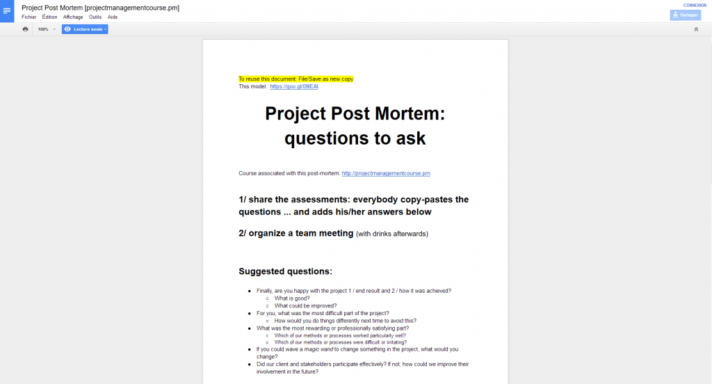 Project Post Mortem projectmanagementcourse.pm Google Docs