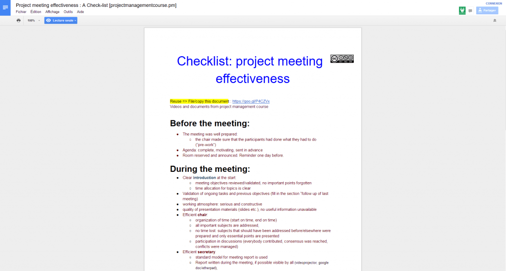 Project meeting effectiveness A Check-list projectmanagementcourse.pm-Google-Docs